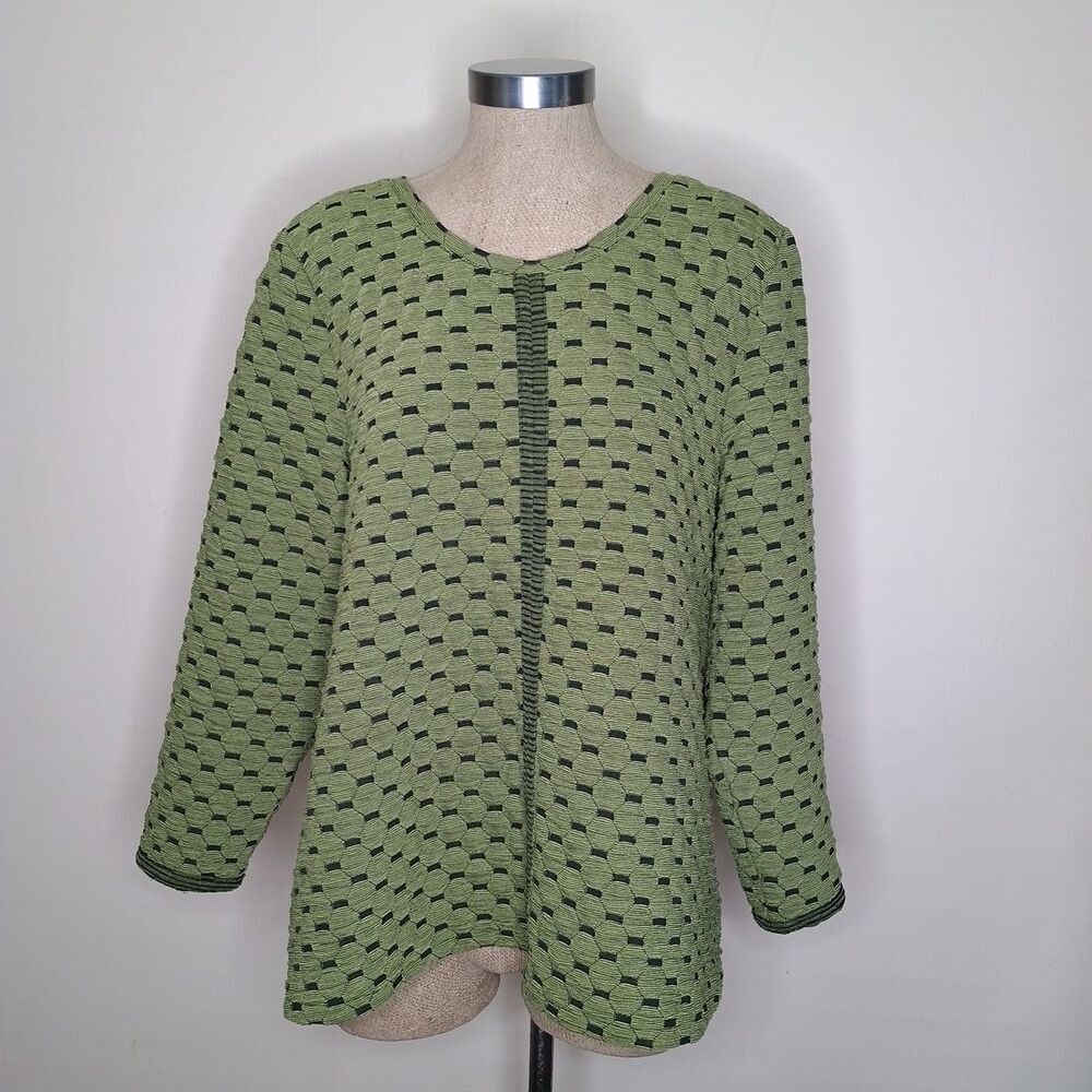 Habitat Top Womens Sz XL Green Black Geometric Textured Stretchy Casual